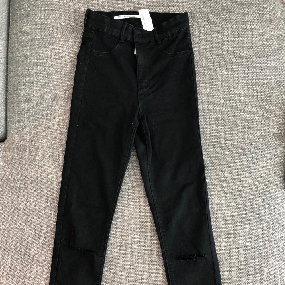 Zara Black Ripped Skinny Jeans, US 2